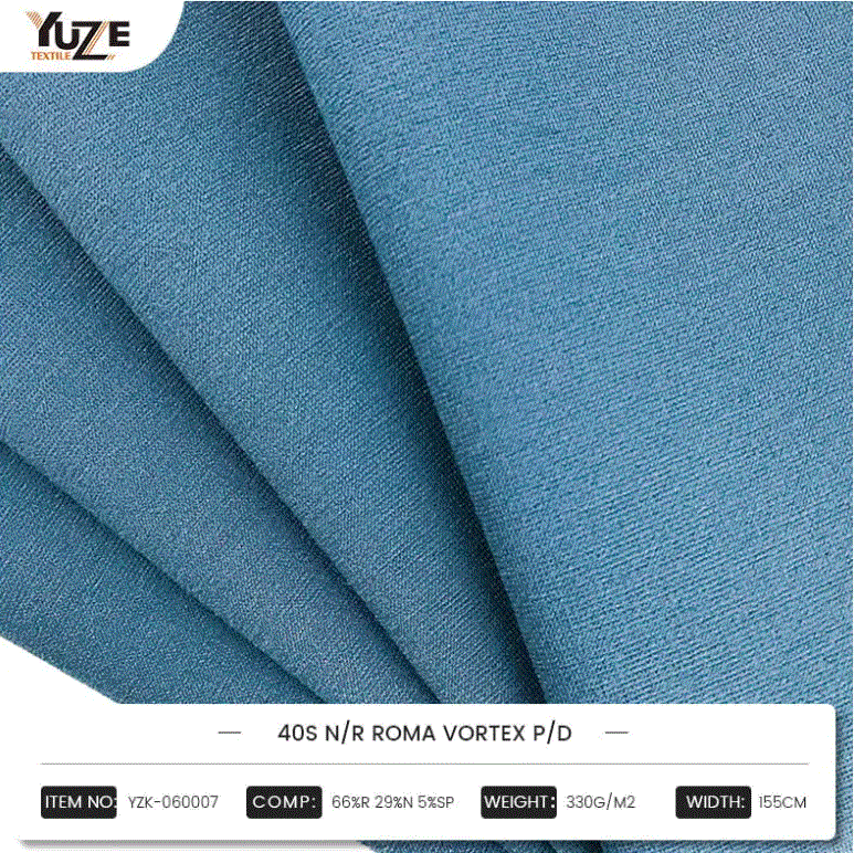 YZK-060007 40S N/R ROMA VORTEX P/D: Combinar mezclas de alto rendimiento de rayón, nylon y spandex, vórtice vórtice La tecnología de hilado de vórtices crea una opción de moda duradera y cómoda